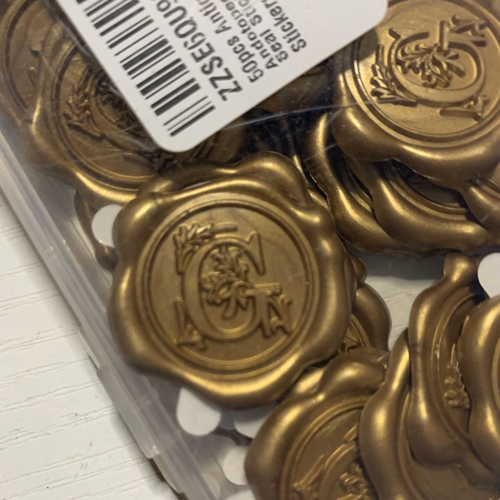 Yoption 50Pcs Initial Alphabet G Adhesive Wax Seal Stickers, Antique Gold Letter